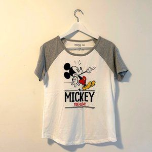 Uniqlo Retro Mickey Mouse Baseball Gray White T Shirt Style L